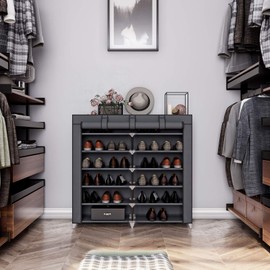 SONGMICS Shoe Rack, 7-Tier Fabric Shoe Storage Cabinet with Dustproof Cover, Holds 36 Pairs of Shoes, Closet Storage Organizer, in Living Room, Bedroom, Hallway, Gray URXJ12G