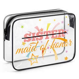 Maid of Honor Gift Makeup Bag Bridesmaids Proposal Gift Bachelorette Party Wedding Gifts for Sister Bestie Friend Maid of Honor Bridesmaids Gift from Bride Cosmetic Bag Clear Toiletry Bag Pouch