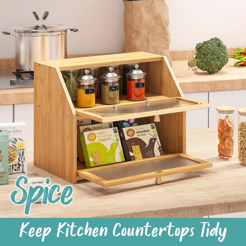 Vriccc Large Bread Box, Bamboo Wood Bread Box for Kitchen