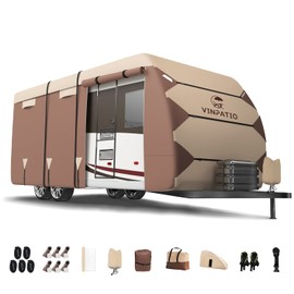 VINPATIO Oxford Fabric Travel Trailer RV Cover, Toy Hauler Cover Fits 16'-18' RV Heavy Duty 300D Ripstop Anti-UV Waterproof Windproof Camper Cover with Tongue Jack Cover, Extra Windproof Ropes