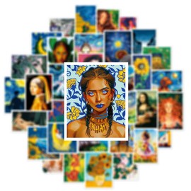 Artistic Oil Painting Sticker Set 50 Pieces Cute Decoration for Car Laptop Skateboard Bicycle Moped Motorcycle Bicycle Computer Suitable for Adults Children