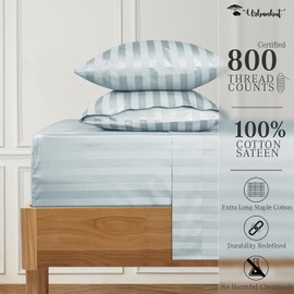 URBANHUT 800 Thread Count Egyptian Cotton Damask Striped Twin Size Sheets Set (3 Pc) - Ultra Soft & Smooth, Sateen Weave Twin Size Bed Sheets, Luxury Hotel Sheets with 16" Deep Pocket - Light Blue