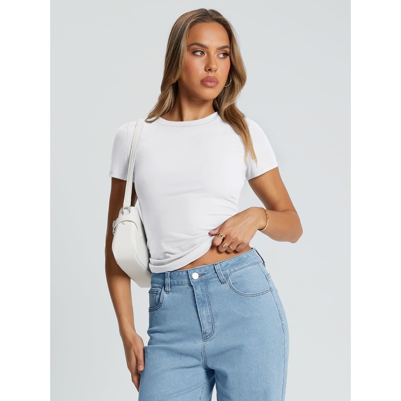 Trendy Queen Womens Basic T Shirts Summer Tops 2025 Crop