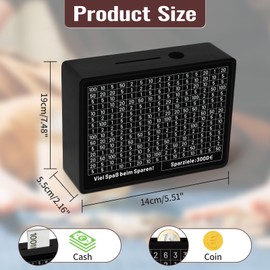 Yokuni Money Box with Counter, Money Box with Numbers Ticking, No Assembly Required, Wooden Piggy Bank with Counter, Goalsaver Box, Money Box €500 €1,000 €2,000 €3,000 €5,000 €10,000 Euro (Black)