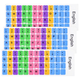 3 Pcs English Keyboard Replacement Letter Stickers, Universal Keyboard Sticker, Rainbow Lettering Stickers with Color Background and Black Lettering for Laptop Desktop, Computer