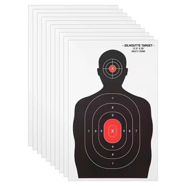 Fittest Pro10 Pack Paper Shooting Targets for Range, Bulk for Hunting, Handguns, Pistols, Rifles, Silhouette with Red Bullseye (14x22 in)