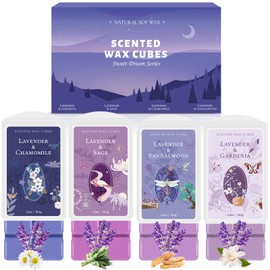 STRN Wax Melts Natural Soy Wax Cubes with Essential Oils, Long-Lasting Strong Fragrance Wax Melt for Wax Warmers, Lavender & Gardenia, Sage, Chamomile, Sandalwood Scent 4 x 2.5oz for Home, Spa