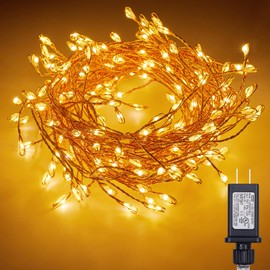 2Pcs Fairy Lights Plug in, 10Feet 200LED Copper Wire Firecracker Firefly Lights Waterproof Cluster Starry String Lights for Ceiling Bedroom Wreath Window Wedding Christmas Tree Decor, Warm White