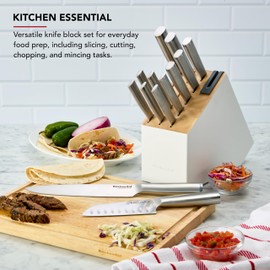 KitchenAid Slim Two-Tone Knife Block Set with Built-In Knife Sharpener, High Carbon Stainless Steel Kitchen Knives, Sharp Kitchen Knife Set with Block, 14-Piece, White