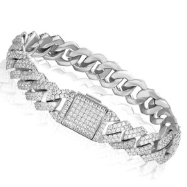 Luxfine 12mm Iced Out Cuban Link Bracelet 14K REAL Gold Plated Hypoallergenic Hip Hop Jewelry 5A+ Cubic Zirconia Prong-setting for Men Women Back-to-School Birthday Gift