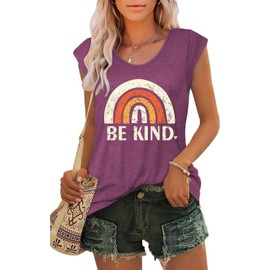 Be Kind Tank Top Women Sun Rainbow Sleeveless Graphic Tees Positive Message Inspirational Shirts