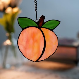 HAOSUM Peach Decor Stained Glass Window Hangings,Peach Themed Decor Gifts for Women Girls Mom,Peach Stained Glass Suncatcher for Window for Bathroom Bedroom Living Room Kitchen