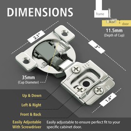 10 Pack | 5 Pairs - 1/2 inch Soft Close Hinges for Kitchen Cabinet Doors | Self Closing Hidden Door Damper | Stainless Steel Satin Nickel Concealed Hardware