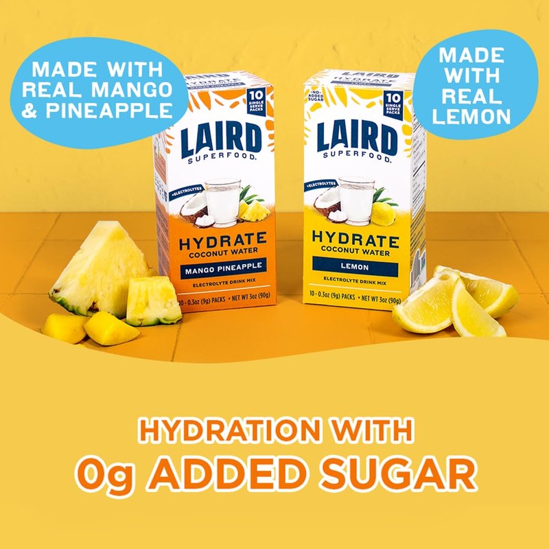 LAIRD SUPERFOOD Pineapple Mango Hydrate Coconut Water 10ct, 0.3 OZ