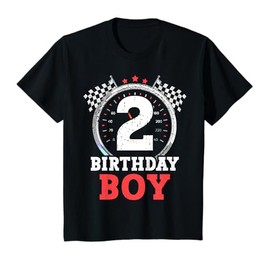 Kids 2nd Birthday Boy 2 Second Race Car Birthday Racing Car Flag T-Shirt