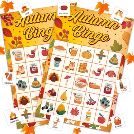 JUESMOS Fall Bingo Game 24 Players Autumn Bingo Cards Fall Thanksgiving Party Games for Kids Adults Family Activity Autumn Bingo Harvest Game Party Favors Classroom School Supplies