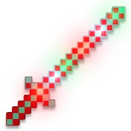 FlashingBlinkyLights Light Up 8-Bit Green & Red Christmas Sword Pixel Toys (Set of 3)