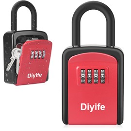 Key Lock Box, [No Installation Require] Diyife for Keys with Removable Shackle, 5 Keys Capacity, Weatherproof 4-Digit Combination Key Safe for Home Garage AirBnb Office (Red)