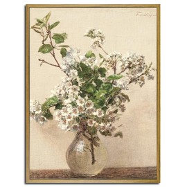 Amaloclove Framed Canvas Wall Art,Landscape Canvas Painting,Classical Oil Painting Prints For Living Room Bathroom Bedroom Wall Decor (12"x16") (White Flower)