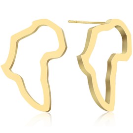 JNONL 14k Gold Hollow Africa Map Stud Earrings Minimalist Ethnic African Map Dangle Drop Earrings for Women Dainty Jewelry Gifts (God Africa Map Earring)