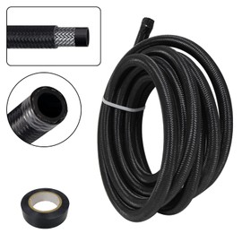 AN8 - Manguera de combustible de nailon de 16.4 pies, acero inoxidable trenzada para línea de retorno de combustible, 5 m, con un rollo de cinta eléctrica de PVC negro