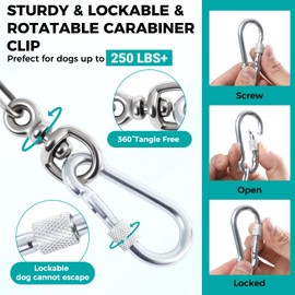 Libbipaw Heavy Duty 30FT Dog Chain for Yard, Chew Proof Rust Proof Stainless Steel Tie Out Cable with 360° Swivel Hook, Tangle Free Outdoor Runner Leash for Small to Large Dogs up to 250lbs (4MM 30FT)