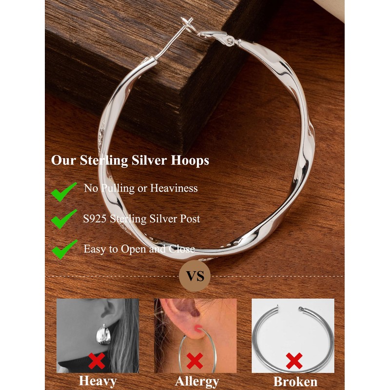 BMMYE Sterling Silver Hoops Earrings for Women 30mm