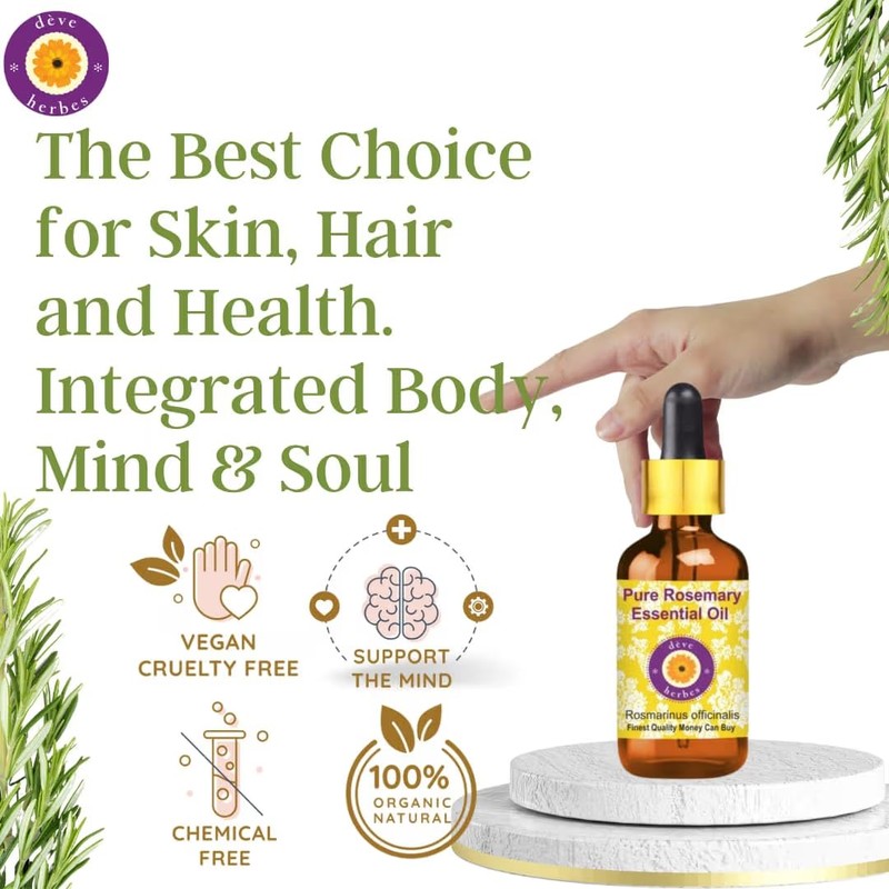 Deve Herbes Pure Rosemary Essential Oil (Rosmarinus officinalis) Steam Distilled