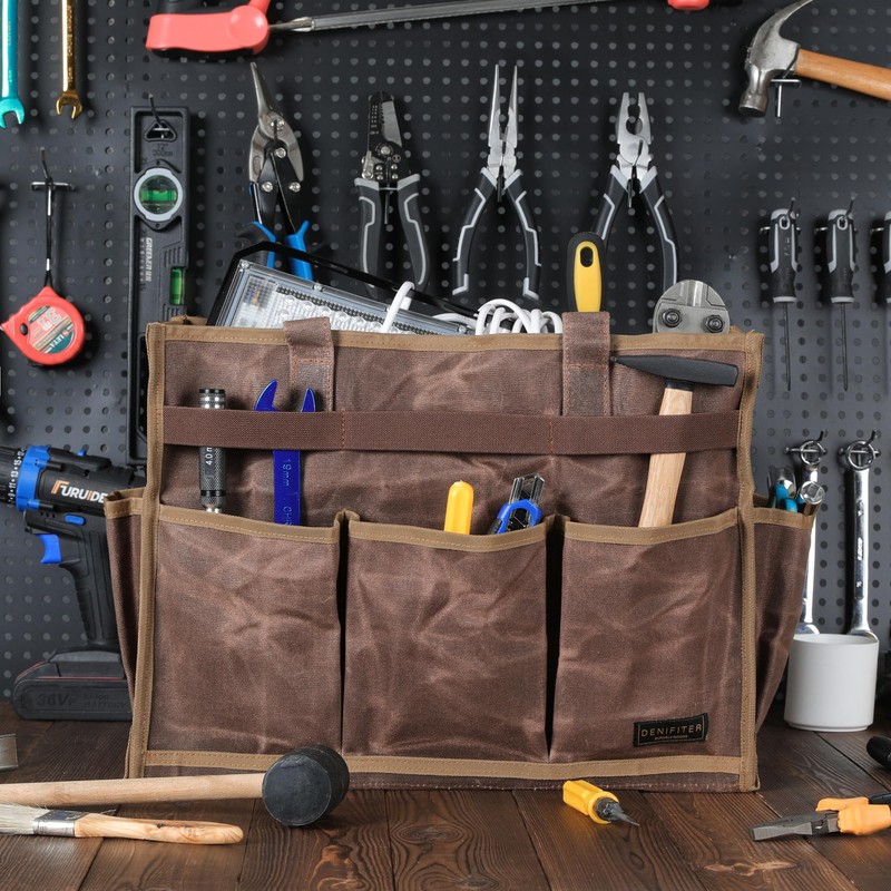 Tool Bag, Heavy Duty 16oz Waxed Canvas Water-Resistant Tool Pouches,