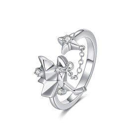 PEIMKO S925 Sterling Silver Ring Starlight Unicorn Index Finger Adjustable Open Animal Rings Unicorn Jewellery for Women and Girls (I 1/2)