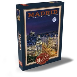 MyPuzzle Madrid, Spain - Gran Vía at Night, Vintage Travel Poster - Premium 500 Piece Puzzle - MyPuzzle Special Collection by Havana Puzzle Company