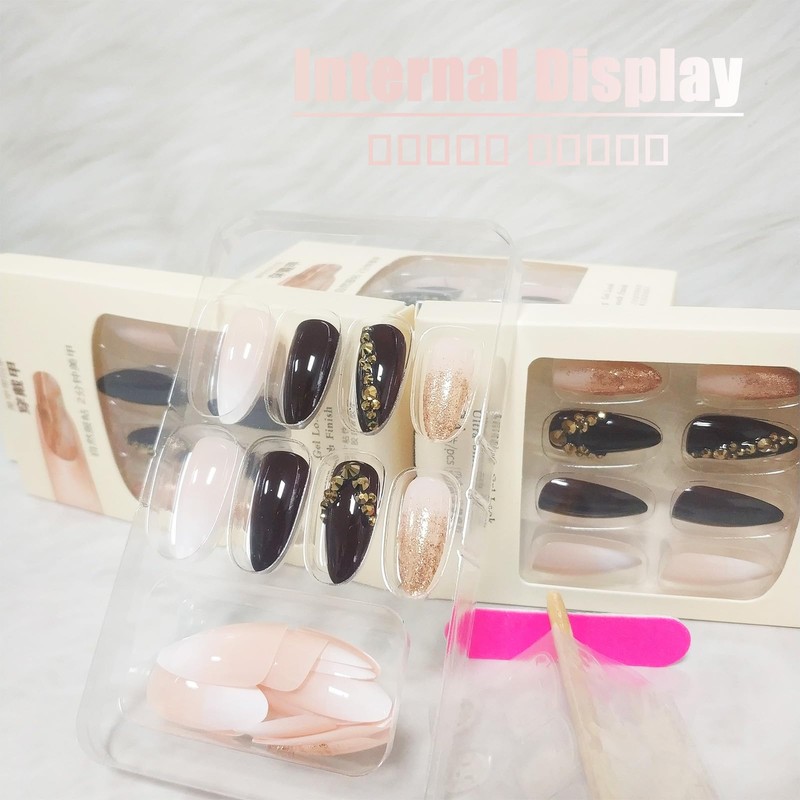 Sparkly Medium Almond Press on Nails with Rhinestones Design, Glossy