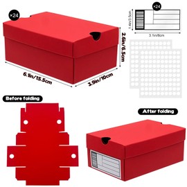 24 Pack Mini Sneaker Boxes for Party Favors 6.1 x 3.9 x 2.6 Inch Mini Shoe Gifts Boxes for Candies Cookies Snacks Sports Small Gift Case with Label for Wedding, Holiday, Birthday Party Favor (Red)