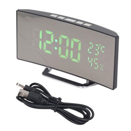 LED Digital Clock 3 Level Brightness Snooze USB Battery Powered Electronic Mirror Alarm Clock with Temp Humidity Display Green Light