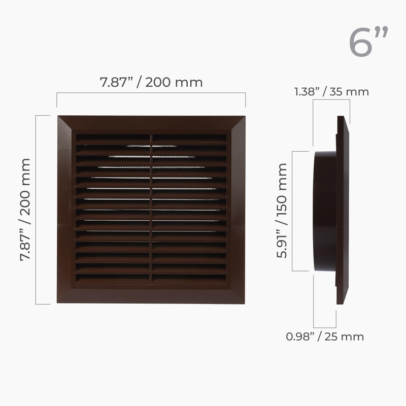 HVAC OV 6 Inch Fit - Brown Plastic Vent Cover