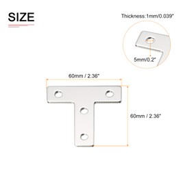 DTGN 2.36"x2.36"(HxW) T Brackets - 5Pack - Good for Furniture Mending Repair - Durable 304 Stainless Steel Fixing Brace Plates - Silver Tone