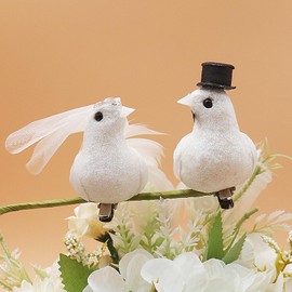 WANYIG 1 Pair Wedding Decoration Wedding Decoration Dove Couple Wedding Dove Couple with Clip Bride and Groom Figures Artificial Birds Dove Decoration White Garden Decoration
