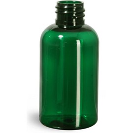 Premium Essential Oil 2 Ounce Boston Round Bottles, PET Plastic Empty Fillable BPA-Free, with White Ribbed Flip-Up Snap Caps (Pack of 12) (Green)