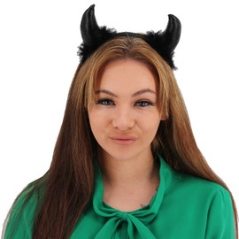 Black Devil Horns with Fur Headband