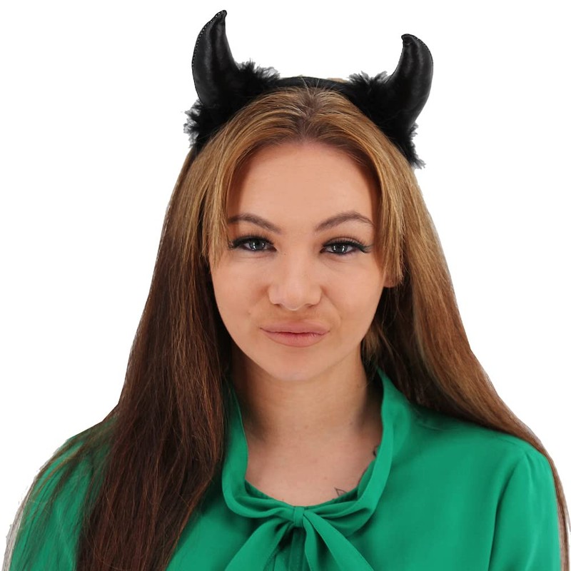 Black Devil Horns with Fur Headband