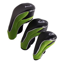 Andux Golf Club Driver Wood Head Covers with Hook & Loop Set of 3 (Green)