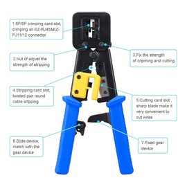 RJ45 Crimping Tool Ethernet Crimper for Cat6 Cat5 Cat5e RJ45 Pass Through Connectors and RJ12 Ends Comes with 20PCS RJ45 Cat6 Connectors and Replacement Blades