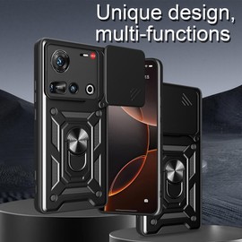 ESHUYI® Hülle für Nubia Z70 Ultra 5G mit Slide Camera Cover [Kameraschutz] [Ring Ständer] [Case Kompatibel Mit Magnetischer Autohalterung] Stoßfeste Handyhülle, Rot