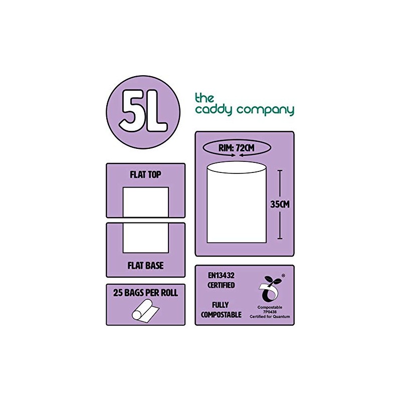 The Caddy Company 5 Litre (5L) Compostable Caddy Bin Liners,