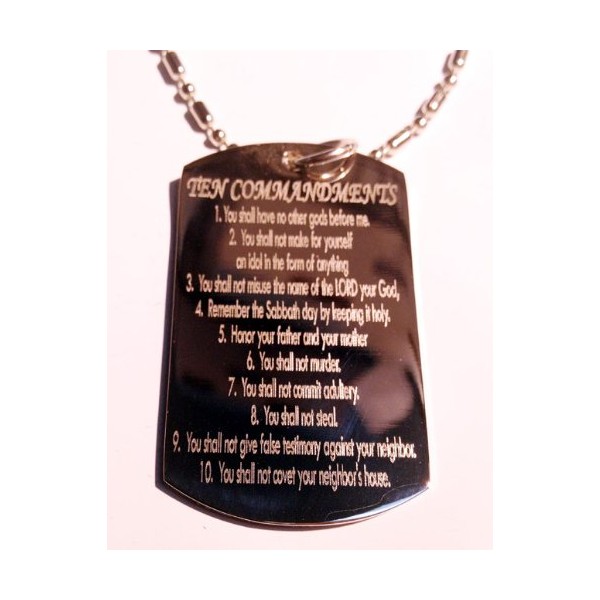 Hat Shark The Ten Commandments from Jesus Christian Christ Religion Religious Logo Symbol - Military Dog Tag Luggage Tag Key Chain Metal Chain Necklace