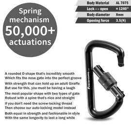 3 inch Locking Carabiner Clips-Screw-gate Lock Carabiner, Heavy Duty Keychain Key Carabineer Hooks, 7075 Aerial Aluminum Ultra-Light, for Hammock, Hiking, Camp, Backpack, Black, with 3pcs Eyelet Ring