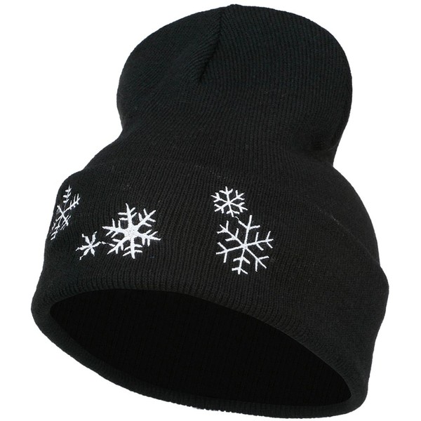 Snowflakes Embroidered Long Beanie - Black OSFM