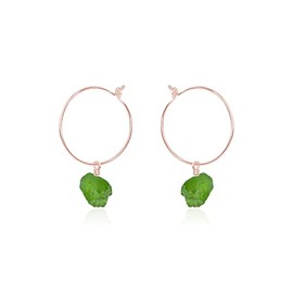Peridot Raw Nugget Hoop Earrings in 14k Rose Gold Fill