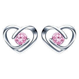 INFINIONLY Women's and Girls' Heart Earrings, 925 Sterling Silver Earrings, Heart Diamond Earrings, Simple Colourful Zirconia Stud Earrings, Perfect Cutting Process, Sterling Silver, Cubic Zirconia