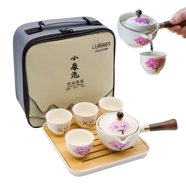 LURRIER Porcelain Chinese Gongfu Tea Set,Portable Teapot Set with 360
